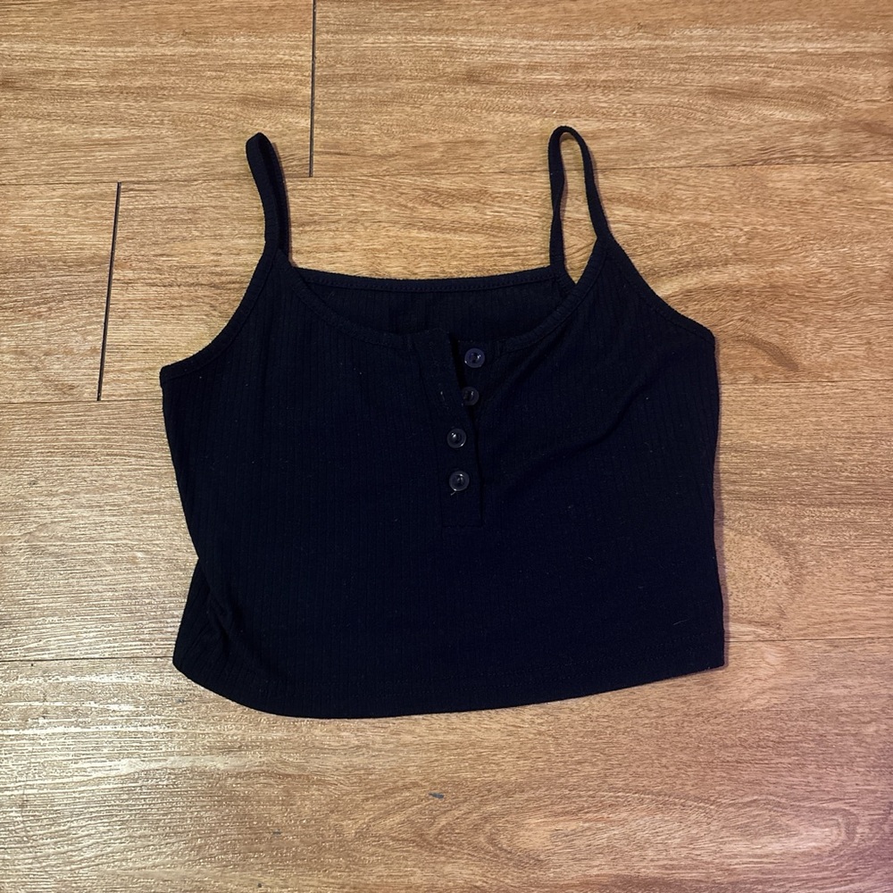 Deep Navy Blue Ribbed Button-Up Crop Top